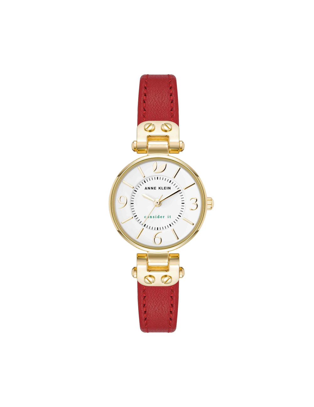 Sustainable Leather Strap Watch - Anne Klein Gold-Tone/Red