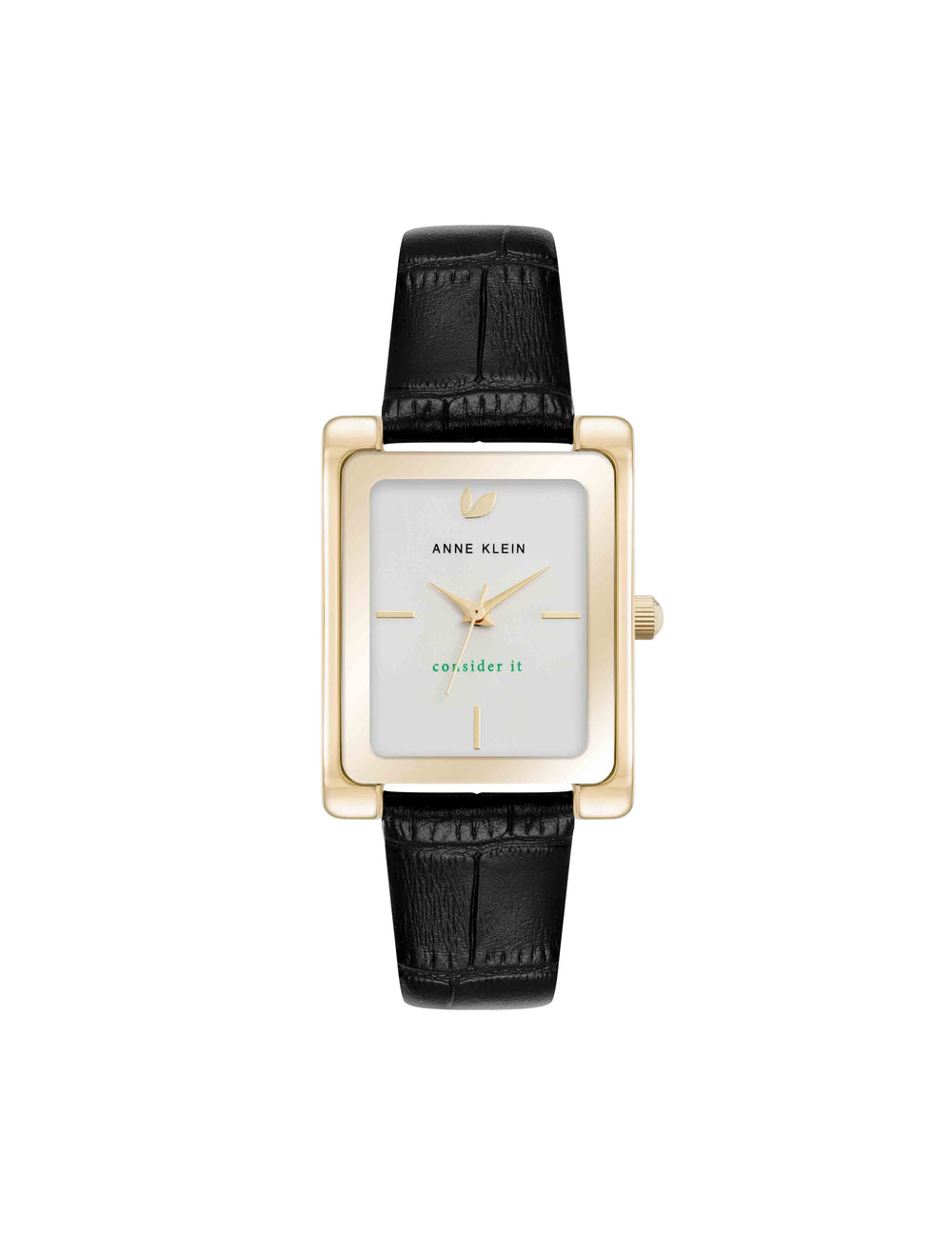Rectangular Leather Band Watch - Anne Klein Gold-Tone/Black