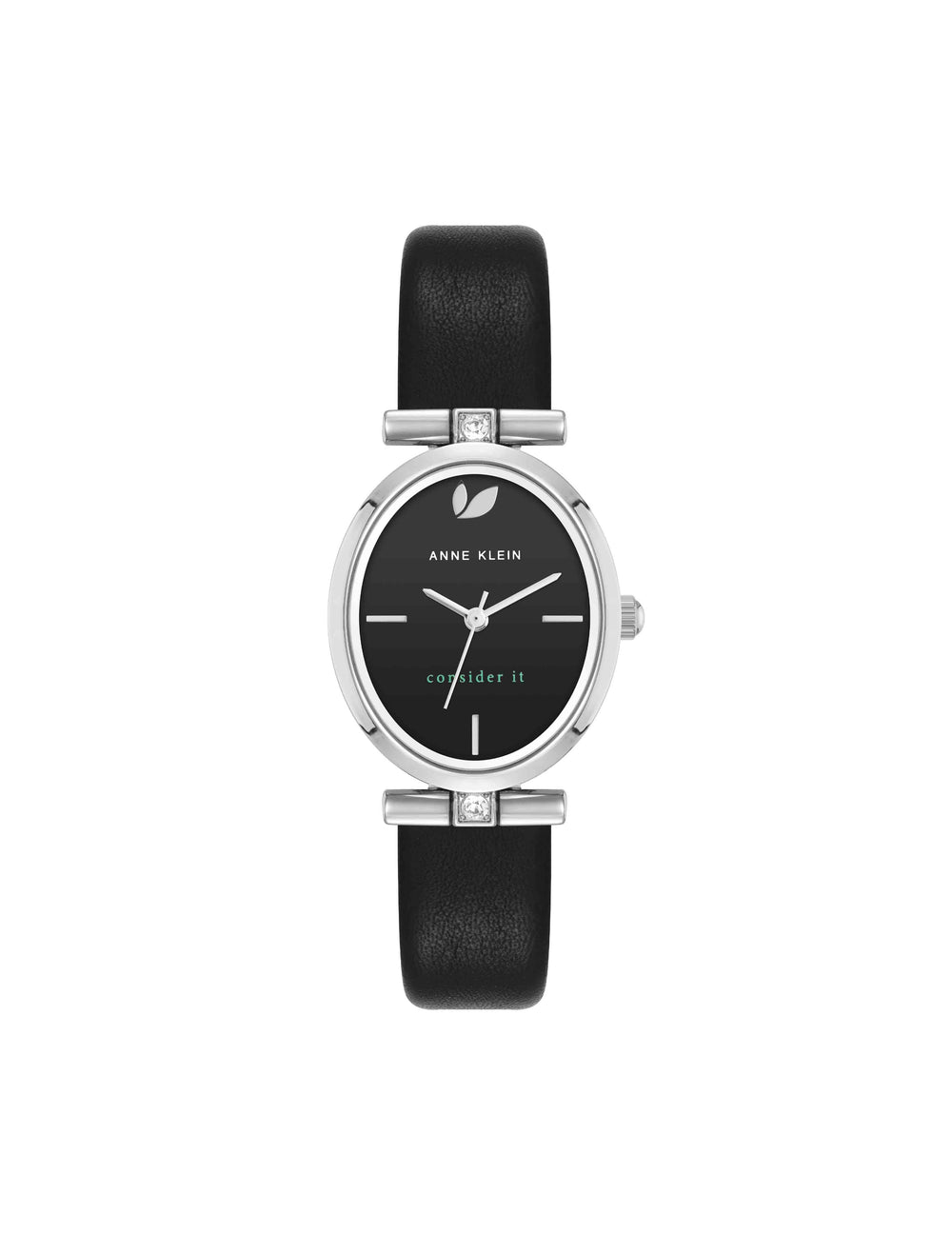 Oval Case Sustainable Leather Watch - Anne Klein Silver-Tone/Black