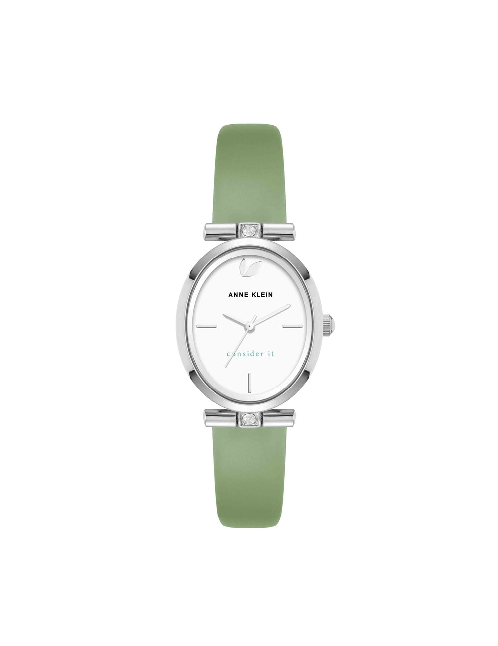 Consider It Oval Case Leather Watch - Anne Klein Green/Silver-Tone