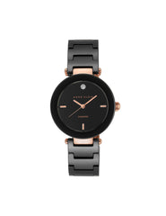 Ceramic Bracelet Watch with Diamonds - Anne Klein Black/Rose-Tone