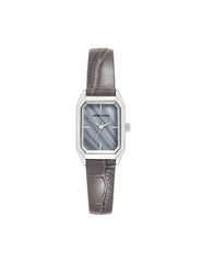 Petitie Octagonal Shaped Case Leather Strap Watch - Anne Klein Grey/Silver-Tone