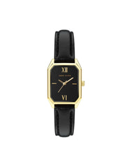 Octagonal Leather Strap Watch - Anne Klein Black&Gold-Tone