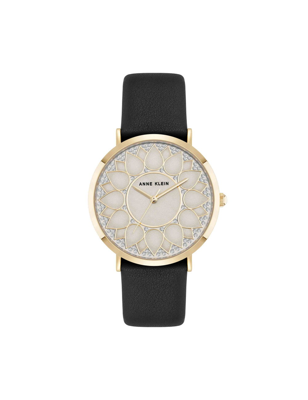 Patterned Dial Strap Watch - Anne Klein Black/Gold-Tone