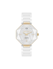 Octagonal Ceramic Diamond Dial Bracelet Watch - Anne Klein White/Gold-Tone