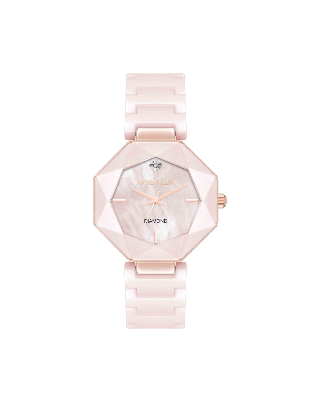 Octagonal Ceramic Diamond Dial Bracelet Watch - Anne Klein Blush Pink/Rose Gold-Tone