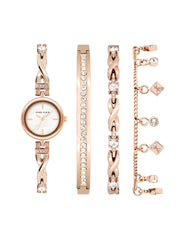 Crystal Accented Watch & Bracelet Set - Anne Klein Rose-Tone