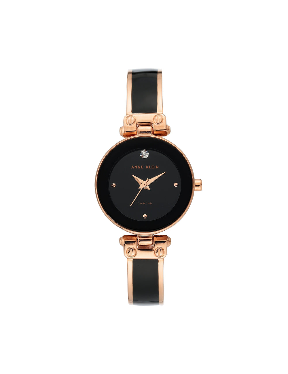 Diamond Accent Watch Bangle - Anne Klein Black/Rose-Tone