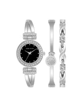 Watch & Bracelet Set with Crystal Accents - Anne Klein Black/Silver-Tone