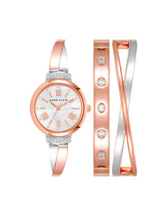 Bangle Watch & Bracelets Set - Anne Klein Silver/Rose-Tone