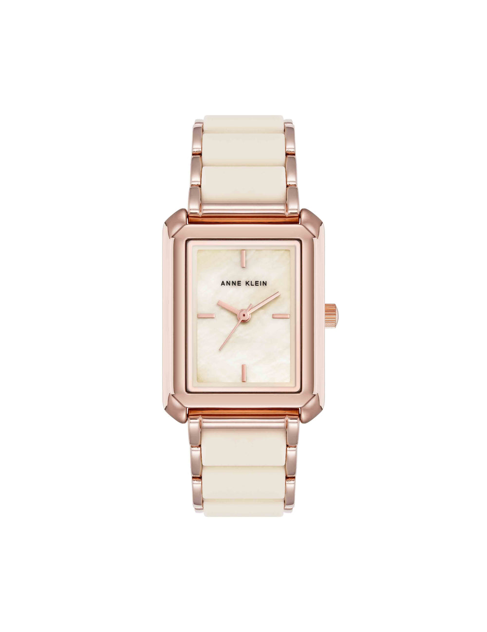 Rectangular Silicone Bracelet Watch - Anne Klein Ivory/Rose-Tone