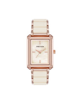 Rectangular Silicone Bracelet Watch - Anne Klein Ivory/Rose-Tone
