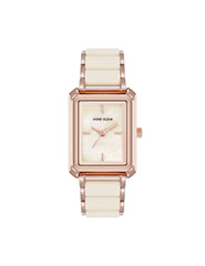 Rectangular Silicone Bracelet Watch - Anne Klein Ivory/Rose-Tone