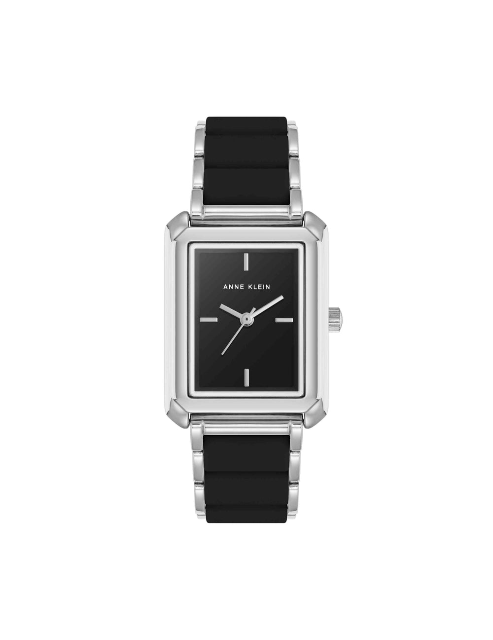 Rectangular Silicone Bracelet Watch - Anne Klein Black/Silver-Tone