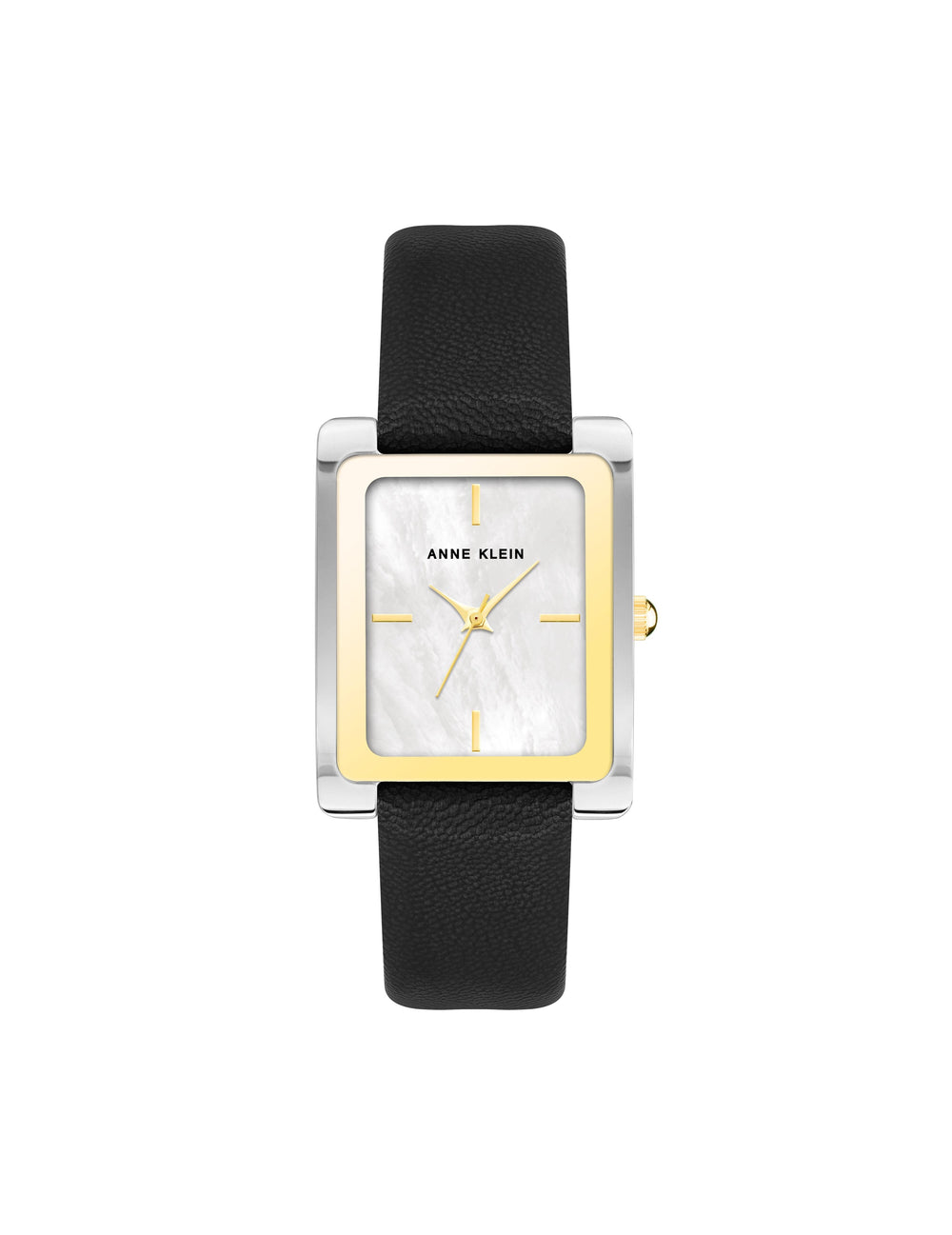 Rectangular Leather Strap Watch - Anne Klein Two-Tone/Black