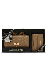 2 Piece Gift Set with Flap Crossbody and Bifold Wallet - Anne Klein Truffle Quilted