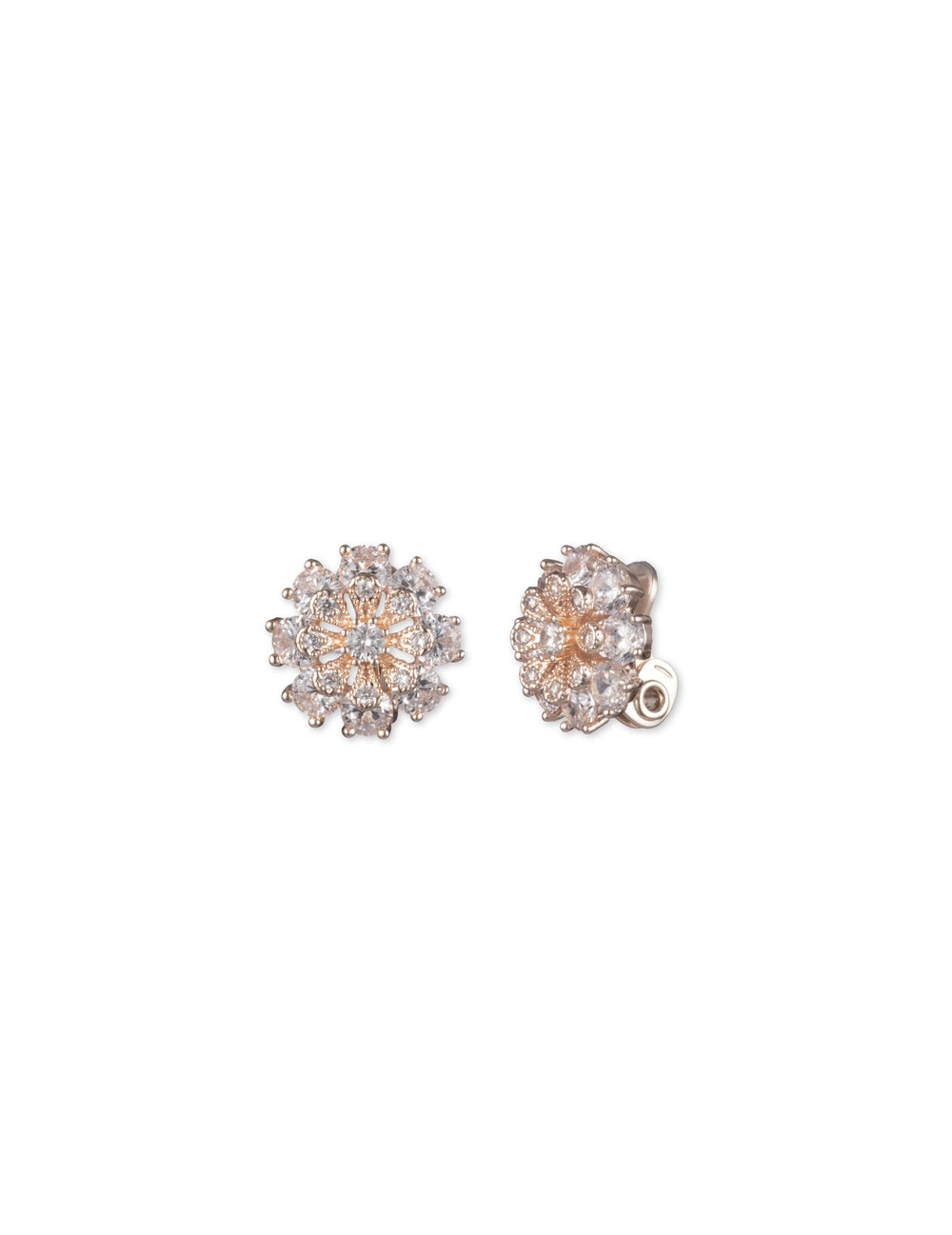 CZ Flower Clip-On Earrings in Rose Gold - Anne Klein