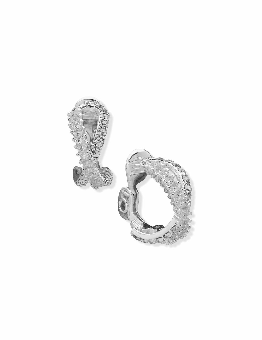 Crystal & Baguette Criss Cross Earrings Silver-Tone - Anne Klein Silver-Tone