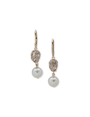 Double Drop Crystal Faux Pearl Nugget Earrings Gold - Anne Klein