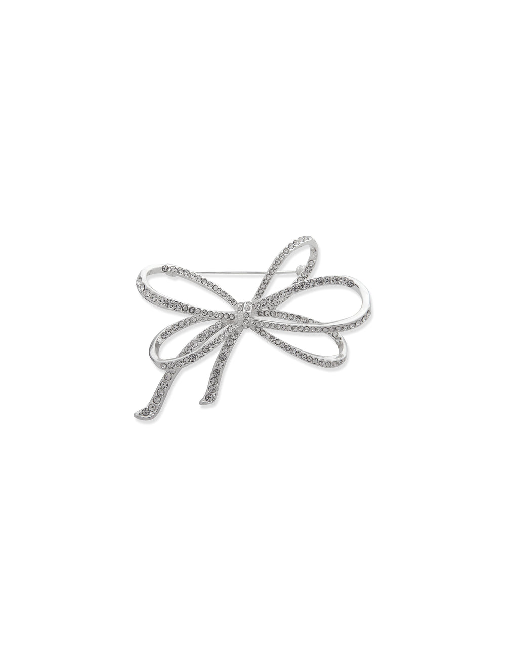 Sparkling Bow Brooch with Crystal Detail - Anne Klein Silver-Tone