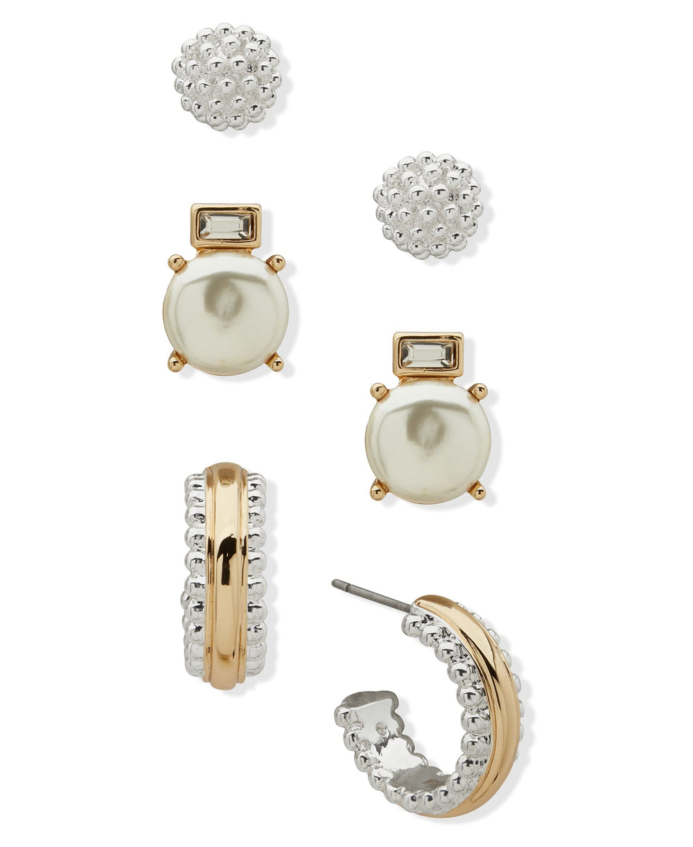 Bead and Trio Pierced Earrings - Anne Klein