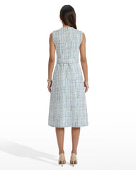 Fringed Tweed Midi Dress with Belt - Anne Klein Surf Blue Multi