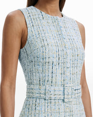 Fringed Tweed Midi Dress with Belt - Anne Klein Surf Blue Multi