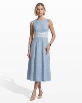 Sleeveless Midi Dress with Lace Inset - Anne Klein LAGOON/CRSP WHT