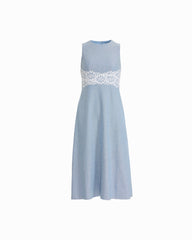Sleeveless Midi Dress with Lace Inset - Anne Klein LAGOON/CRSP WHT