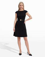 Cap Sleeve Belted Tiered Dress - Anne Klein ANNE BLACK
