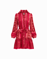 Tiered Collared Button-Front Long Sleeve Shirt Dress - Anne Klein GRENADINE MULTI
