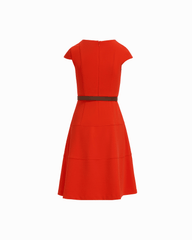 Cap Sleeve Tiered Skirt Belted Crew Neck Dress in CARROT - Anne Klein CARROT