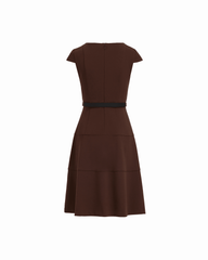 Cap Sleeve Belted Tiered Dress - Anne Klein MOLASSES
