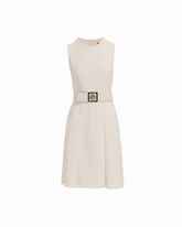 Diagonal Print Sleeveless Fit and Flare Crew Neck Dress in WHITE DOVE - Anne Klein WHITE DOVE