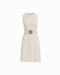Diagonal Print Sleeveless Fit and Flare Crew Neck Dress in WHITE DOVE - Anne Klein WHITE DOVE