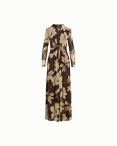 Twist Front V-Neck Long Sleeve Maxi Dress - Anne Klein MOLASSES MULTI