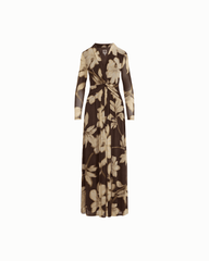 Twist Front V-Neck Long Sleeve Maxi Dress - Anne Klein MOLASSES MULTI