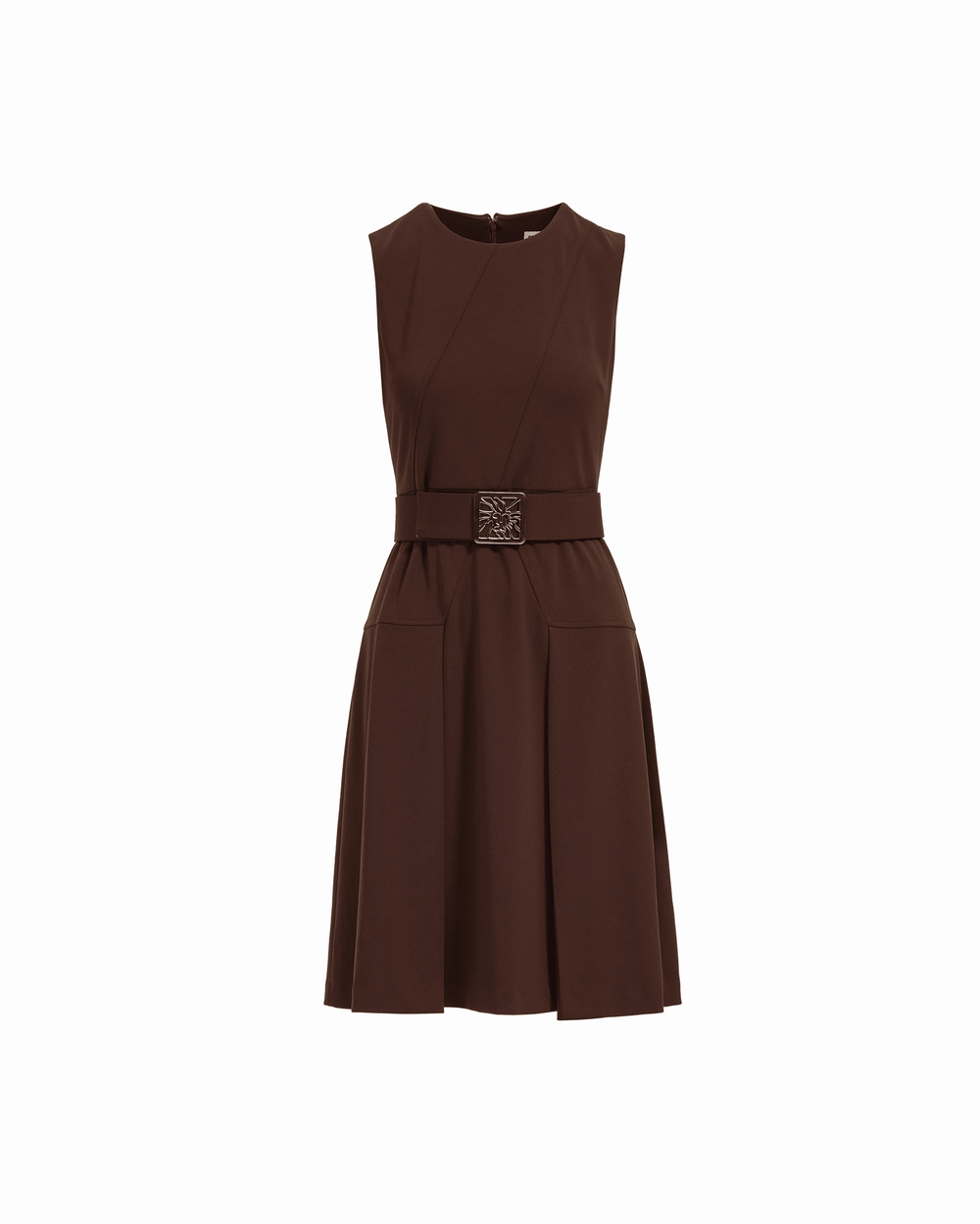 Diagonal Print Sleeveless Fit and Flare Crew Neck Dress in MOLASSES | - Anne Klein MOLASSES