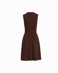 Diagonal Print Sleeveless Fit and Flare Crew Neck Dress in MOLASSES | - Anne Klein MOLASSES
