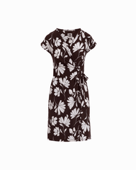 Short Sleeve Wrap V-Neck Dress in DK CHOC / WHT DV - Anne Klein DK CHOC/WHT DV
