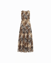 Plus Size Smocked Bodice Tiered Maxi Dress in White Dove Drk Chocolate - Anne Klein WHITE DOVE MULTI
