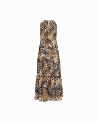 Plus Size Smocked Bodice Tiered Maxi Dress in White Dove Drk Chocolate - Anne Klein WHITE DOVE MULTI
