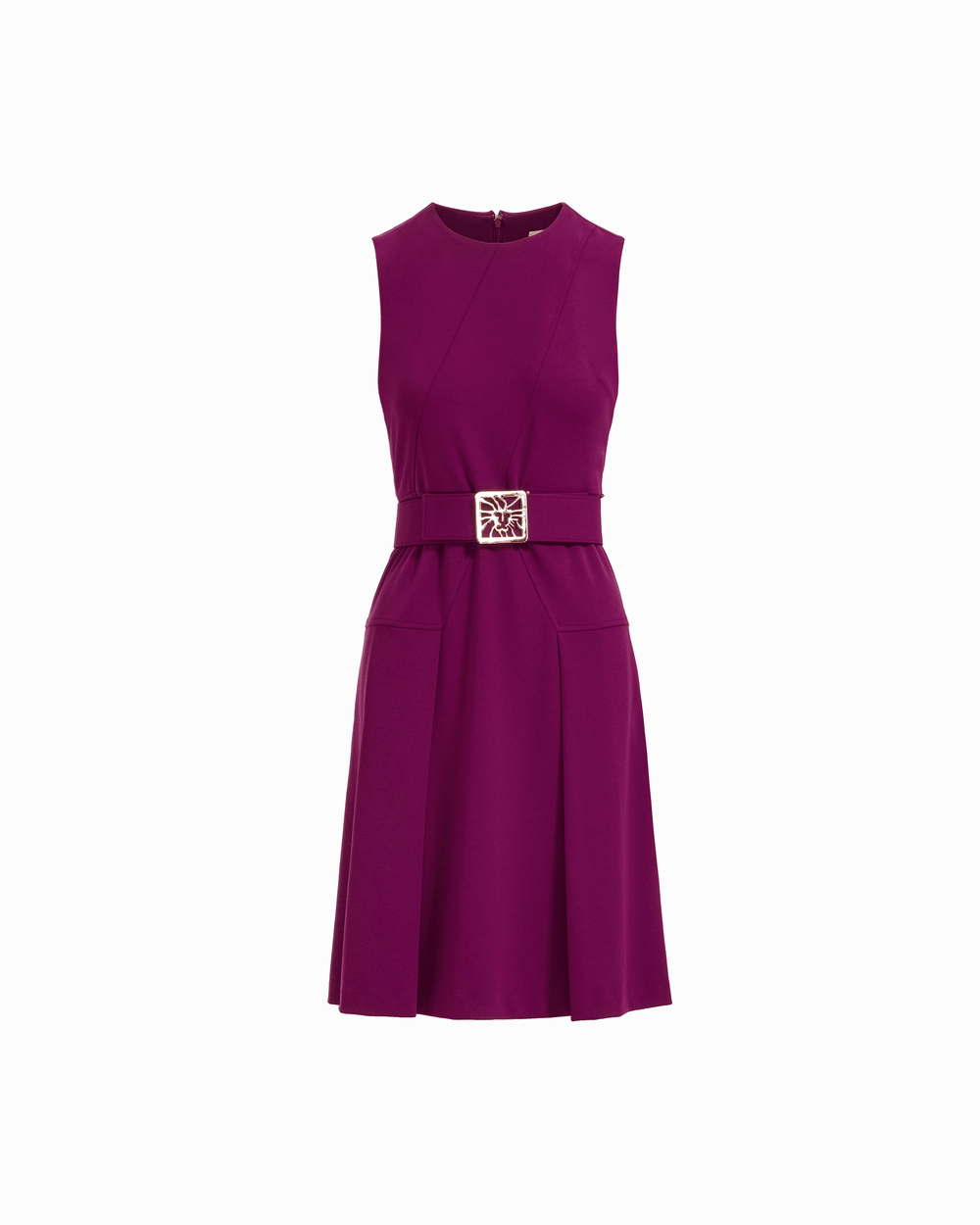 Diagonal Print Sleeveless Fit and Flare Crew Neck Dress in BEET | Anne - Anne Klein BEET