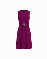 Diagonal Print Sleeveless Fit and Flare Crew Neck Dress in BEET | Anne - Anne Klein BEET