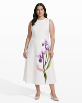 Crew Neck A-line Midi Dress - Anne Klein WHITE DOVE MULTI