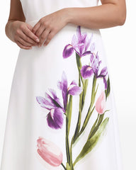 Crew Neck A-line Midi Dress - Anne Klein WHITE DOVE MULTI