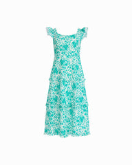 Ruffled Tiered Midi Length Dress - Anne Klein BERYL GREEN/CRISP WHIT