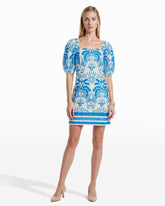 Square Neck Puff Sleeve Mini Dress - Anne Klein CRISP WHITE/SEAPORT