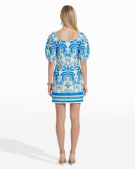 Square Neck Puff Sleeve Mini Dress - Anne Klein CRISP WHITE/SEAPORT