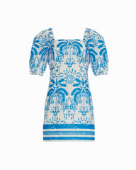 Square Neck Puff Sleeve Mini Dress - Anne Klein CRISP WHITE/SEAPORT